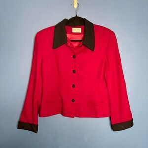 VIntage 90s Wool Blazer Jacket Women's Size 12 Petite Maroon Black Posh Classic